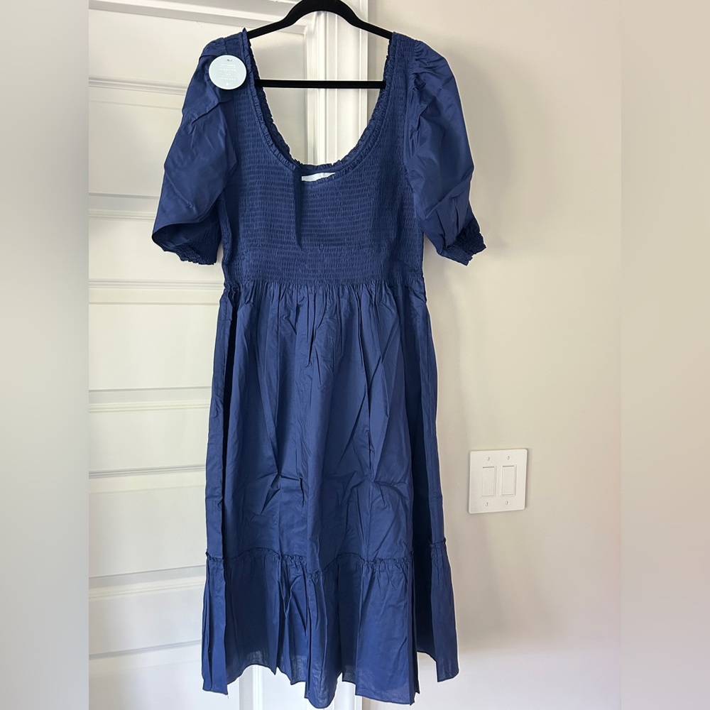 NEW Hill House The Louisa Nap Dress Smocked Midi Dress Navy Cotton - Picture 2 of 2
